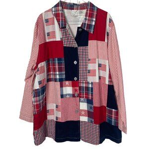 Vintage Patriotic Patchwork  Jacket 1X By Roamans Red White Blue Grannycore